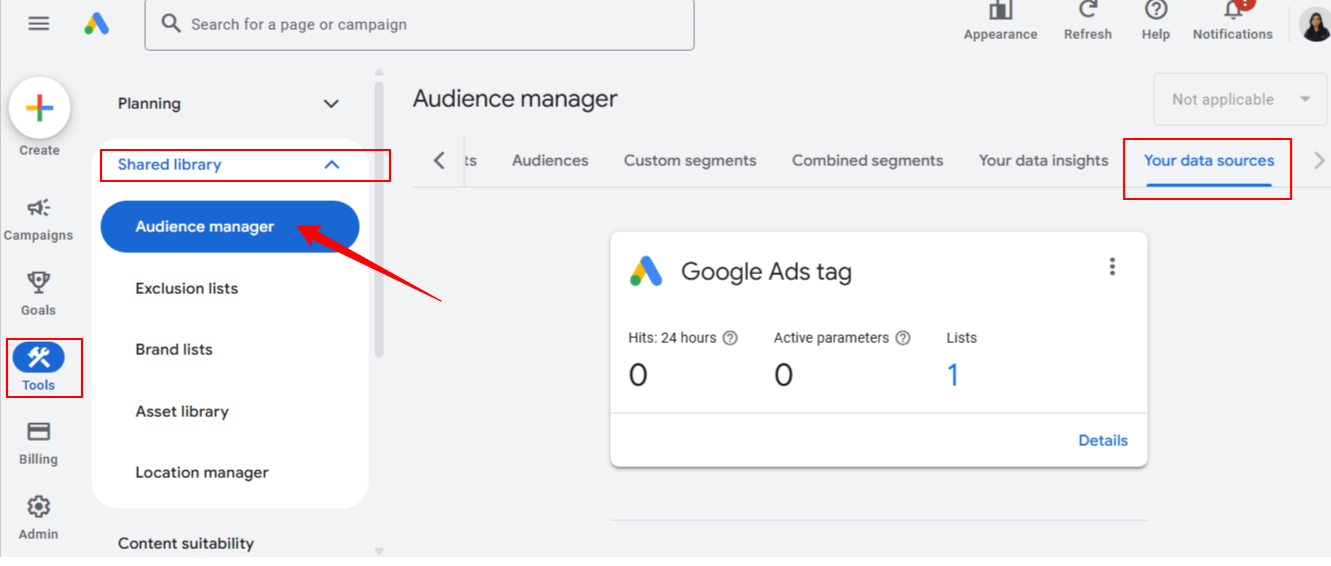 Find google pixel tag id in google ads