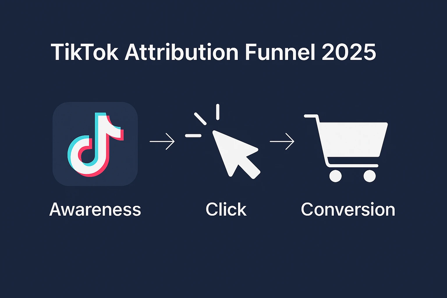 Visual funnel showing TikTok attribution journey in 2025 from ad views and clicks to purchases
