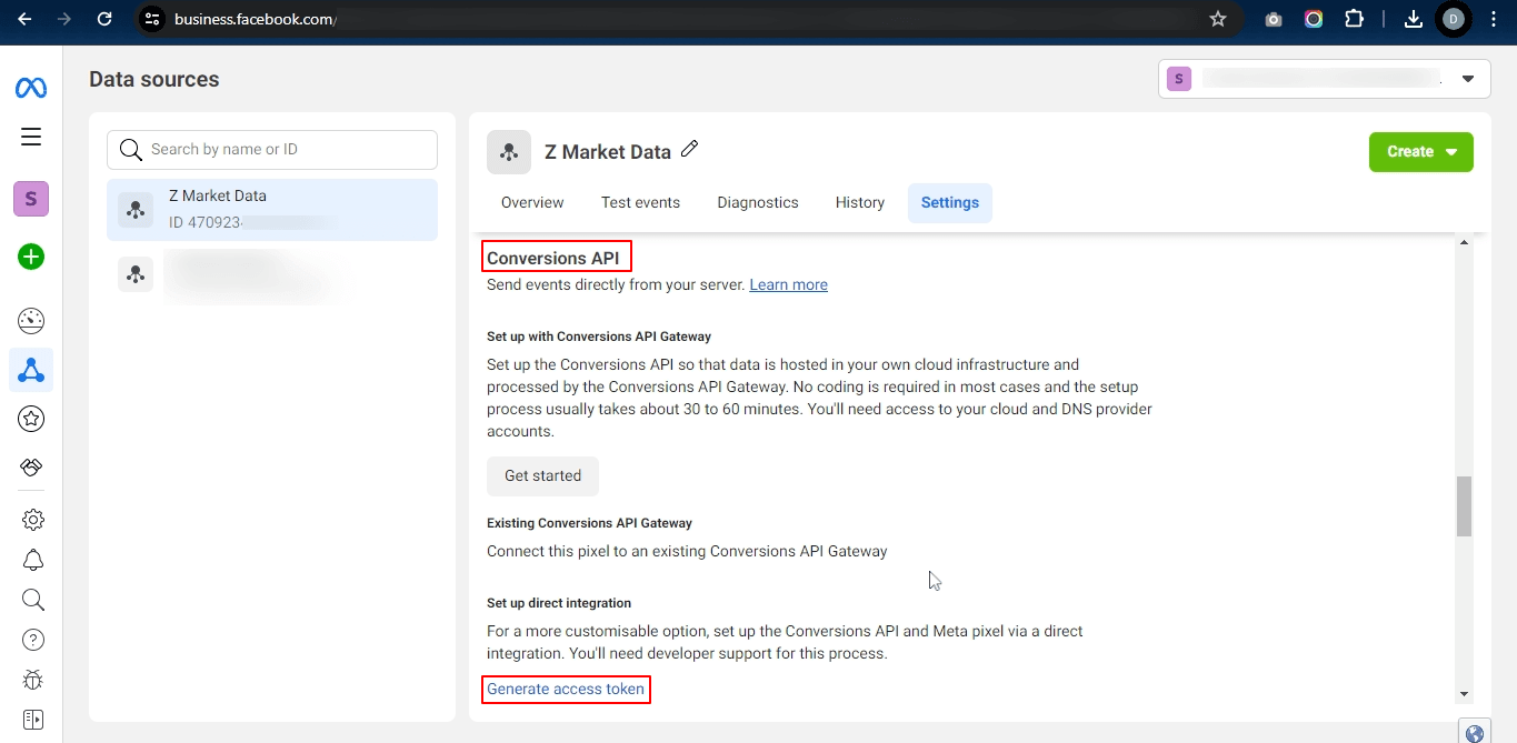 facebook conversion api token