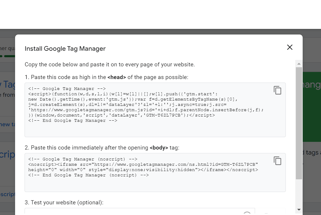 Google Tag Manager Installation Code