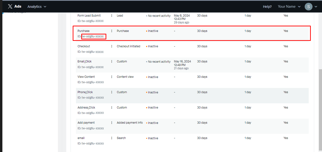 Purchase event in twitter x analytics