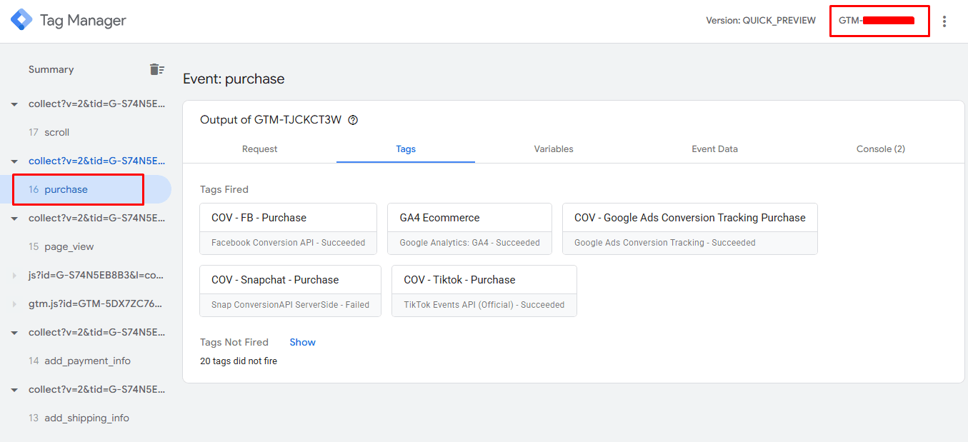 Purchase Event GTM Preview