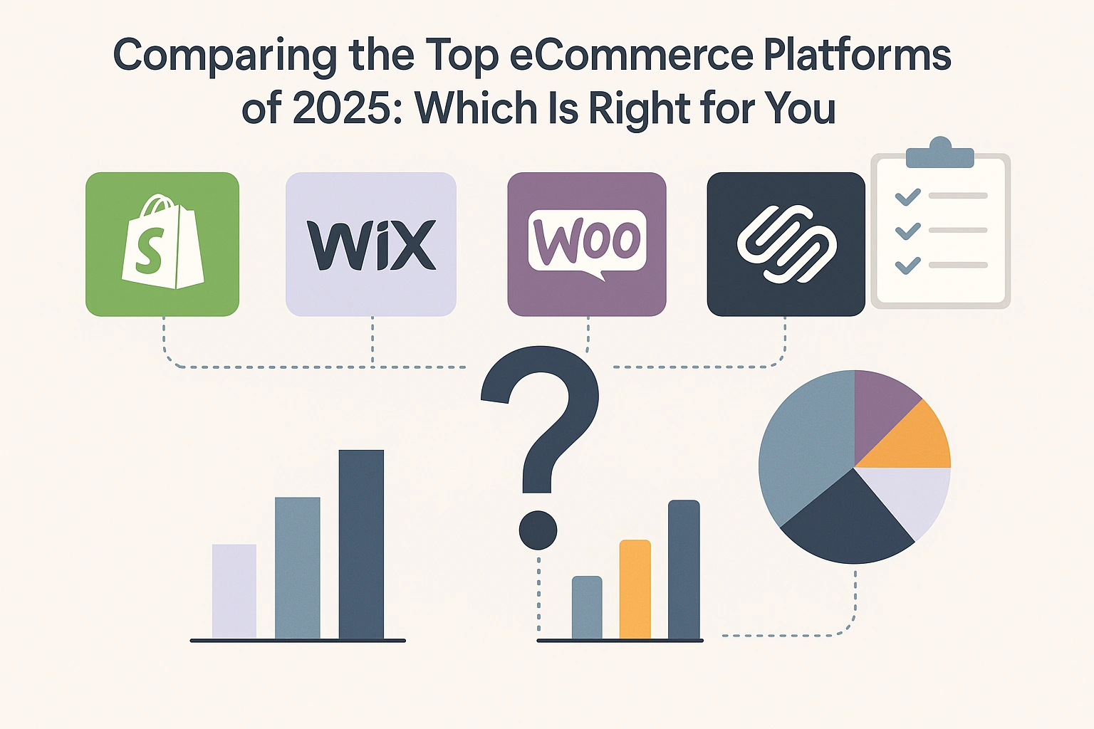 Comparison chart of top eCommerce platforms in 2025 including Shopify, WooCommerce, Wix, BigCommerce, and Squarespace