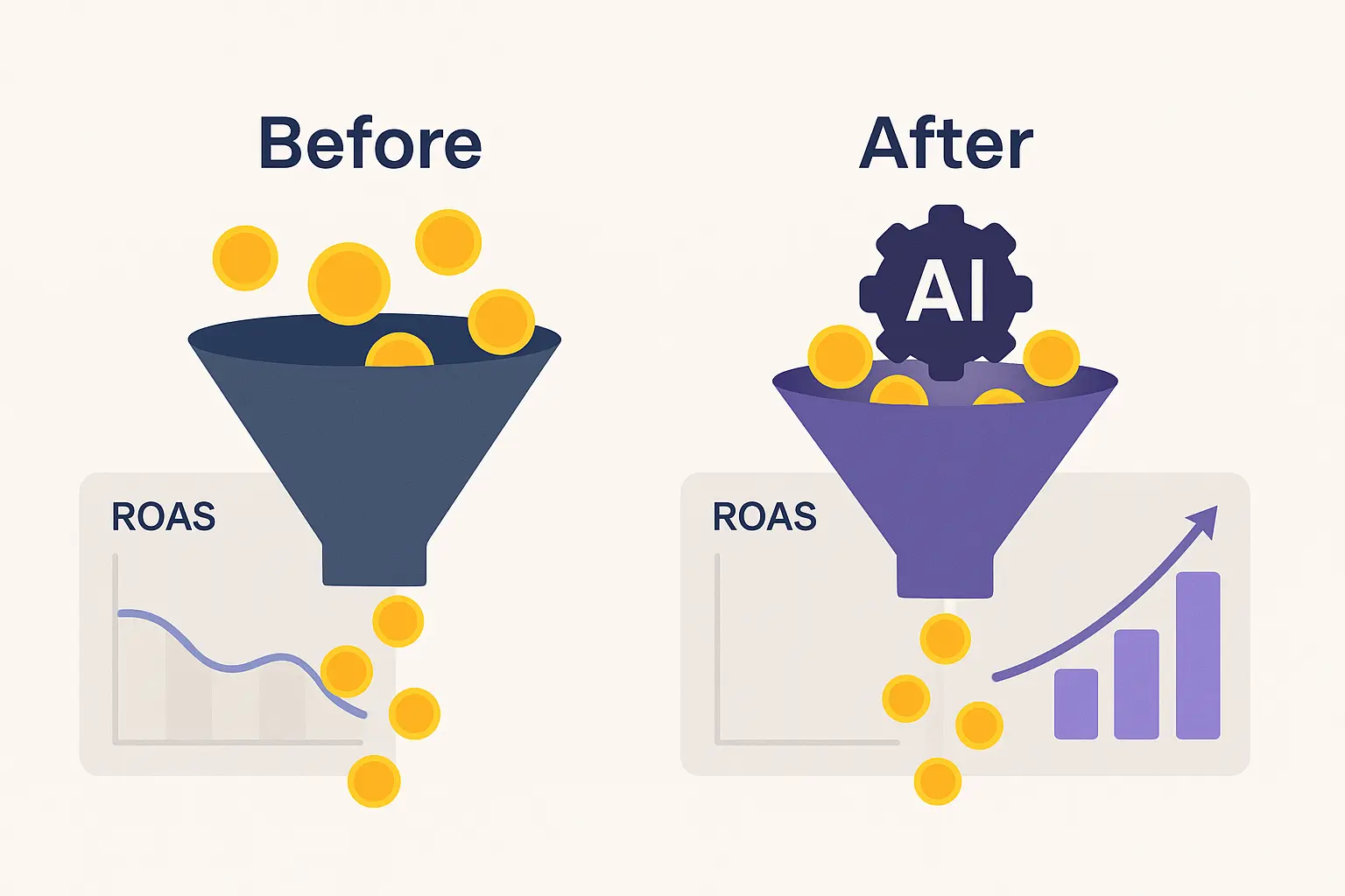 Before vs After using Conversios’ Campaign Optimization Agent: reduced waste and improved ROAS