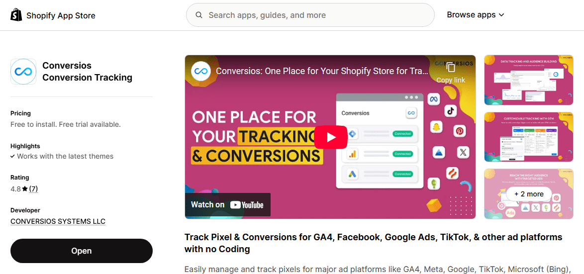 Conversios Conversion tracking (AIO) app screen