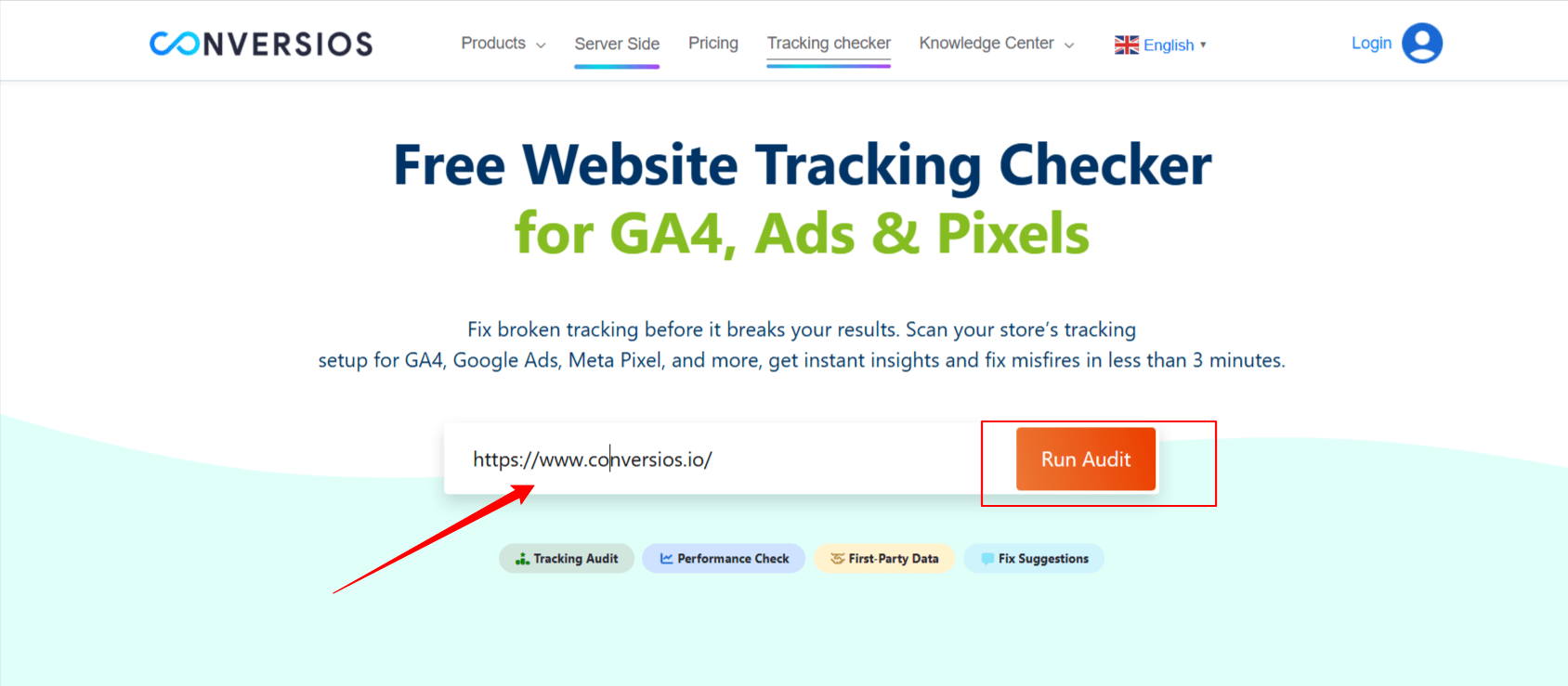 Scan your website in conversios website tracking checker tool