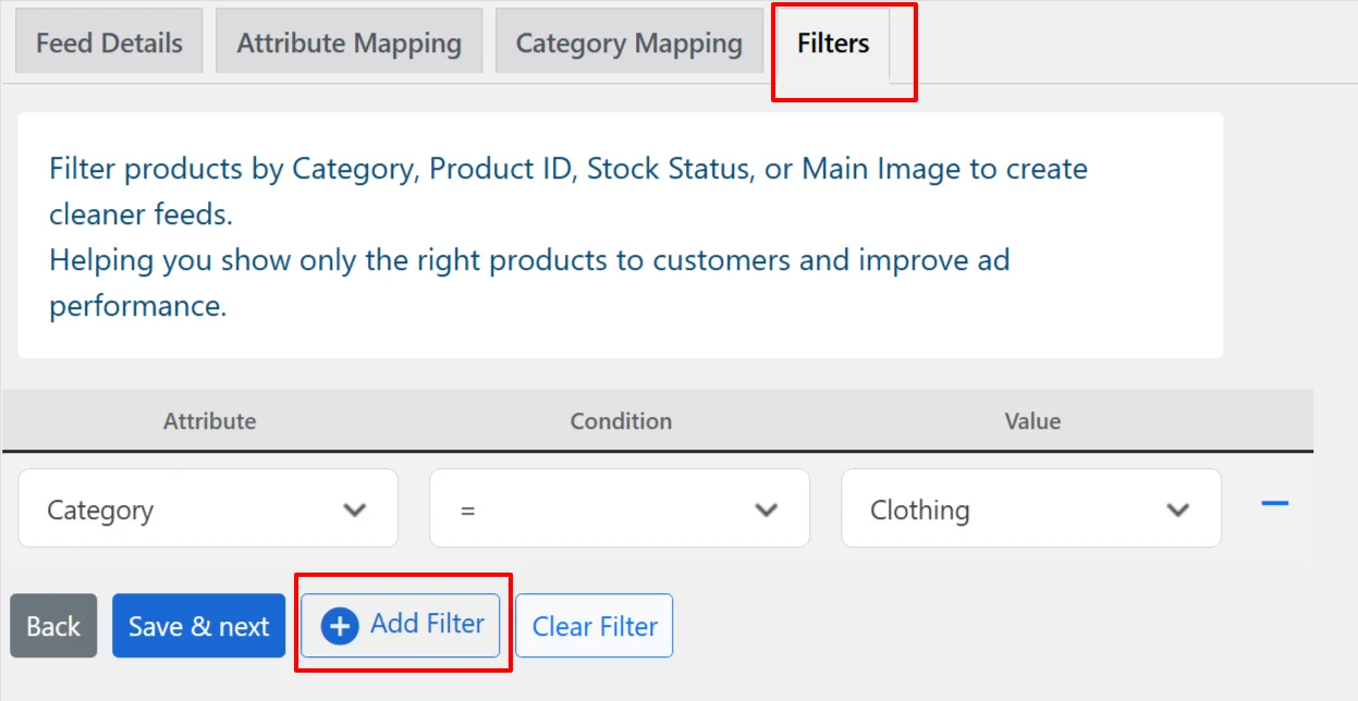 apply filters when creating feed in conversios aio woocommerce plugin