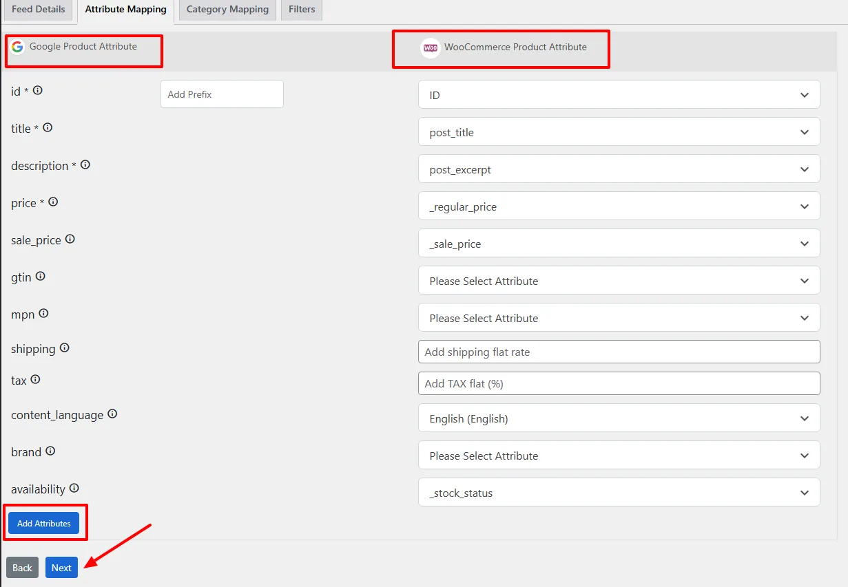 attribute mapping in conversios aio woocommerce plugin