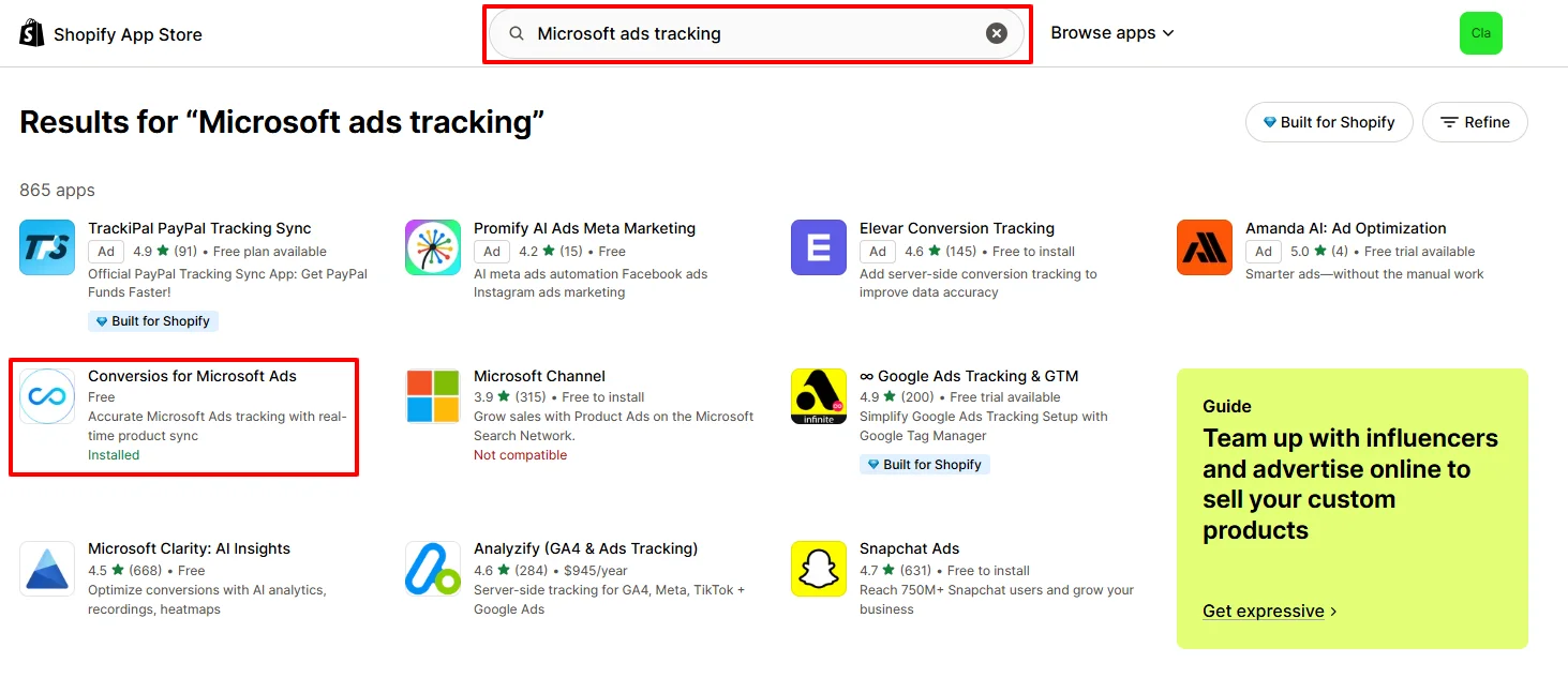 Conversios Microsoft Ads Tracking Search Result